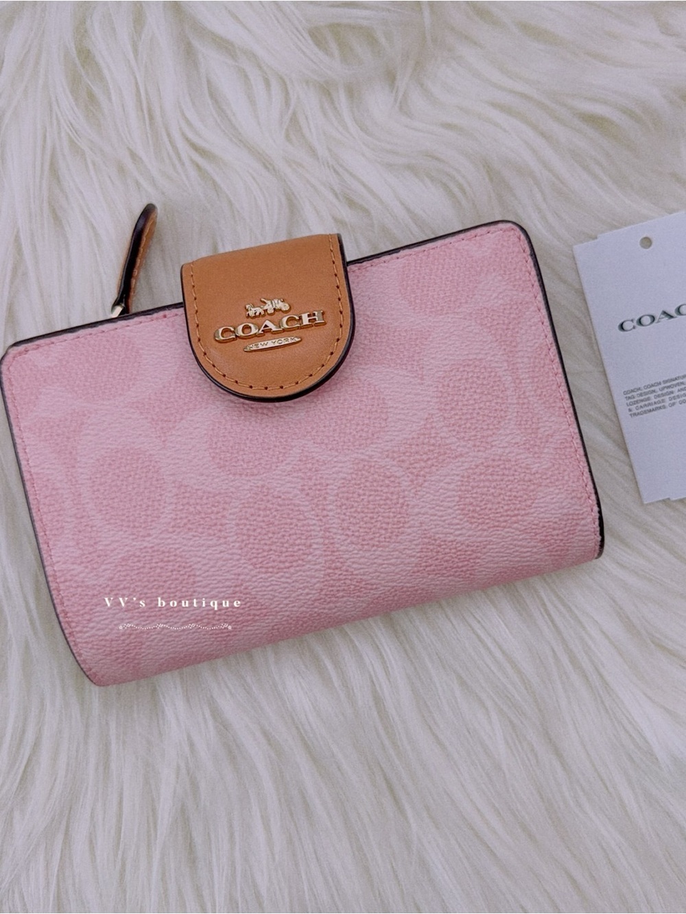 NWT Coach Medium Corner Zip Wallet Signature Canvas Powder Pink CEC29 RARE